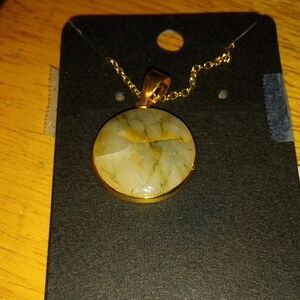 Elegant Gold and Cream Pendant Necklace Hand Made Nebraska River Rock